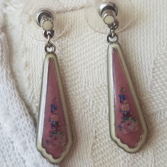 Pink Floral Art Deco Style Necklace/Earrings Set - Picture 6 of 8